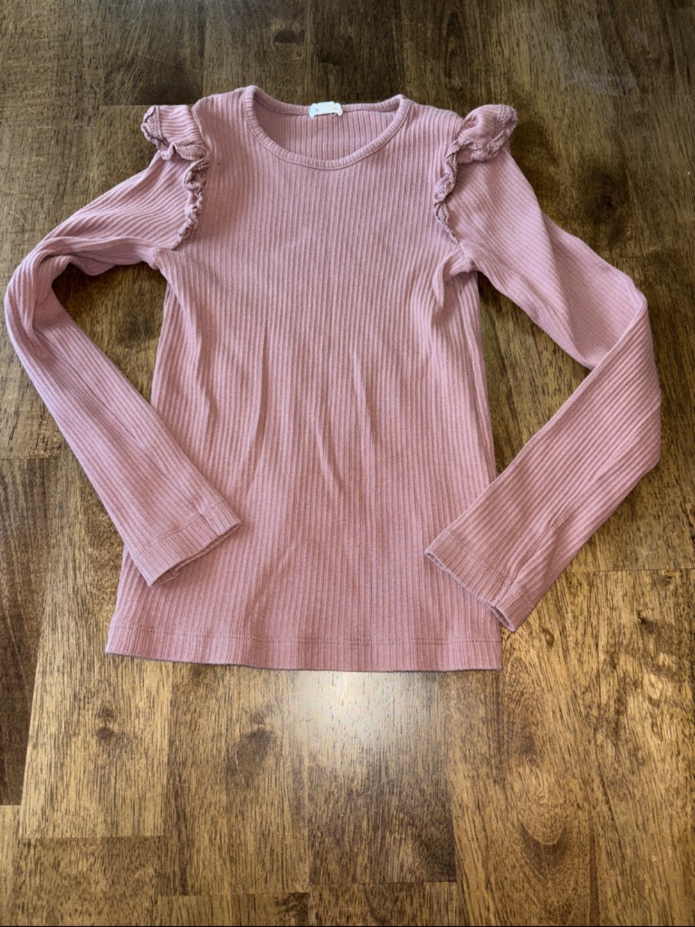 Newbie Ribbed Ruffle Shoulder Long-Sleeve Tee - Mauve Purchased in Stockholm